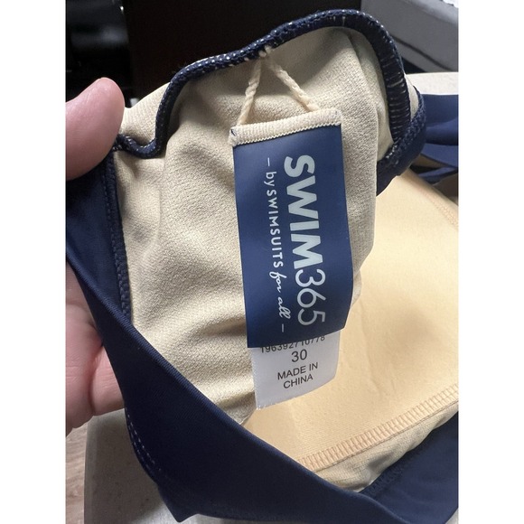 SWIM365 Plus Size 30 Navy Padded Support Cross Back Swim Bikini Top Cruise Beach - Picture 3 of 4